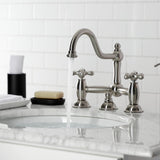 Restoration KS3918AX Two-Handle 3-Hole Deck Mount Bridge Bathroom Faucet with Brass Pop-Up, Brushed Nickel