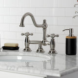 Restoration KS3918AX Two-Handle 3-Hole Deck Mount Bridge Bathroom Faucet with Brass Pop-Up, Brushed Nickel