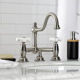 Restoration KS3918PX Two-Handle 3-Hole Deck Mount Bridge Bathroom Faucet with Brass Pop-Up, Brushed Nickel