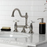 Restoration KS3918PX Two-Handle 3-Hole Deck Mount Bridge Bathroom Faucet with Brass Pop-Up, Brushed Nickel
