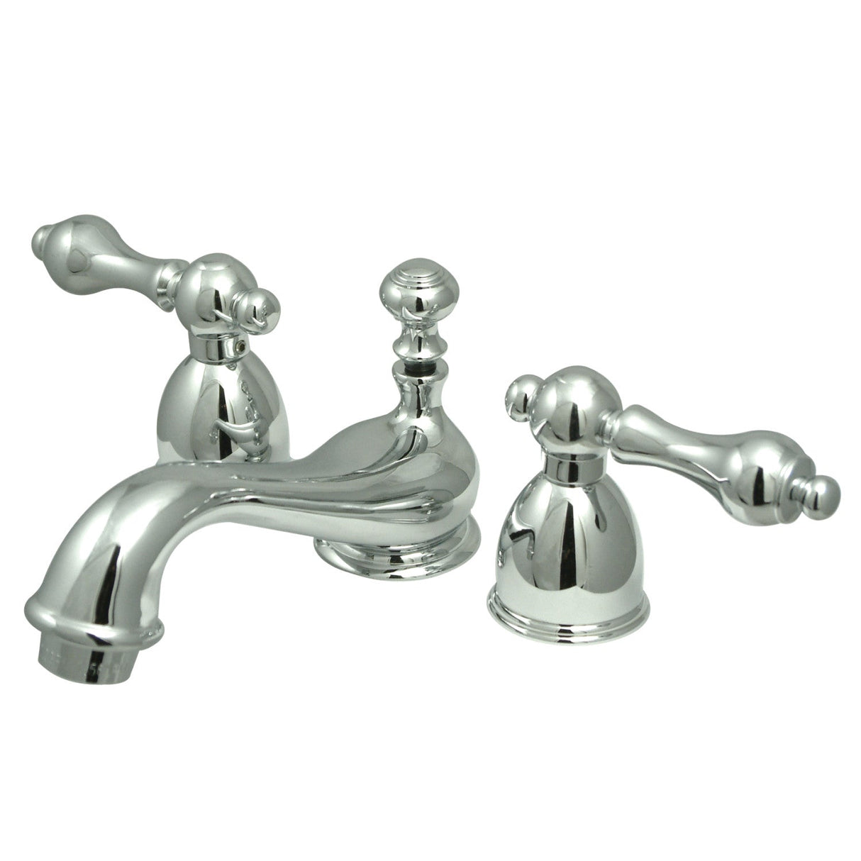 Restoration KS3951AL Two-Handle 3-Hole Deck Mount Mini-Widespread Bathroom Faucet with Brass Pop-Up, Polished Chrome