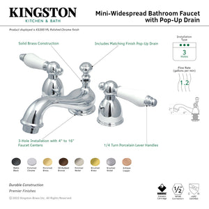 Restoration KS3951PL Two-Handle 3-Hole Deck Mount Mini-Widespread Bathroom Faucet with Brass Pop-Up, Polished Chrome