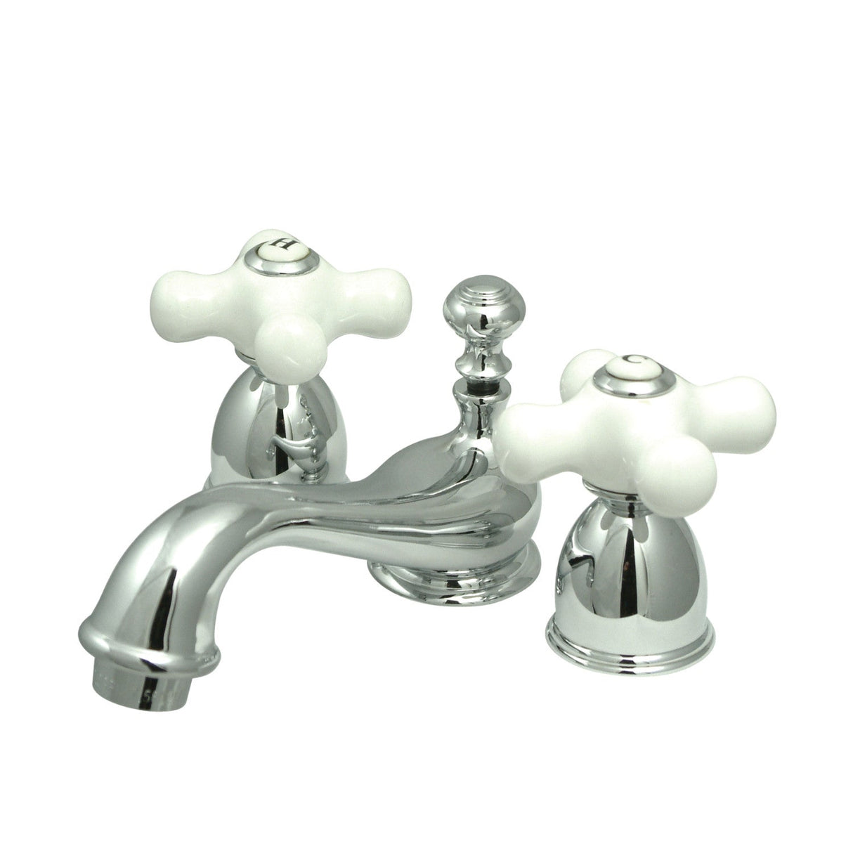 Restoration KS3951PX Two-Handle 3-Hole Deck Mount Mini-Widespread Bathroom Faucet with Brass Pop-Up, Polished Chrome