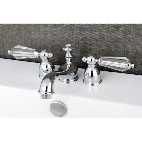 Wilshire KS3951WLL Two-Handle 3-Hole Deck Mount Mini-Widespread Bathroom Faucet with Brass Pop-Up, Polished Chrome