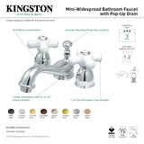 Restoration KS3952PX Two-Handle 3-Hole Deck Mount Mini-Widespread Bathroom Faucet with Brass Pop-Up, Polished Brass