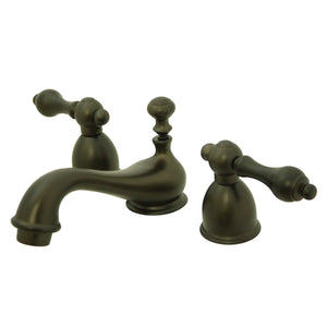 Restoration KS3955AL Two-Handle 3-Hole Deck Mount Mini-Widespread Bathroom Faucet with Brass Pop-Up, Oil Rubbed Bronze