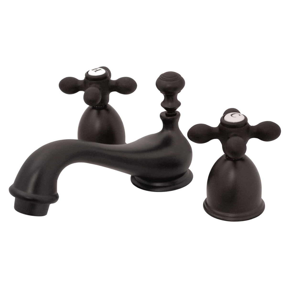 Restoration KS3955AX Two-Handle 3-Hole Deck Mount Mini-Widespread Bathroom Faucet with Brass Pop-Up, Oil Rubbed Bronze