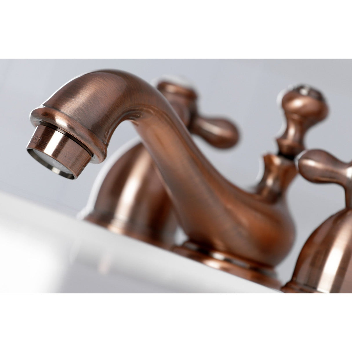 Restoration KS395AXAC Two-Handle 3-Hole Deck Mount Mini-Widespread Bathroom Faucet with Brass Pop-Up, Antique Copper