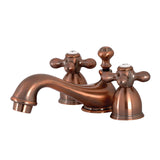 Restoration KS395AXAC Two-Handle 3-Hole Deck Mount Mini-Widespread Bathroom Faucet with Brass Pop-Up, Antique Copper