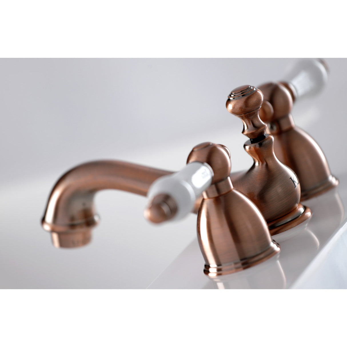 Restoration KS395PLAC Two-Handle 3-Hole Deck Mount Mini-Widespread Bathroom Faucet with Brass Pop-Up, Antique Copper