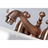 Restoration KS395PLAC Two-Handle 3-Hole Deck Mount Mini-Widespread Bathroom Faucet with Brass Pop-Up, Antique Copper