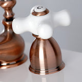 Restoration KS395PXAC Two-Handle 3-Hole Deck Mount Mini-Widespread Bathroom Faucet with Brass Pop-Up, Antique Copper
