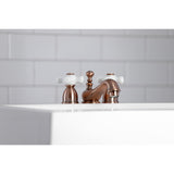 Restoration KS395PXAC Two-Handle 3-Hole Deck Mount Mini-Widespread Bathroom Faucet with Brass Pop-Up, Antique Copper
