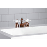 Restoration KS395PXAC Two-Handle 3-Hole Deck Mount Mini-Widespread Bathroom Faucet with Brass Pop-Up, Antique Copper