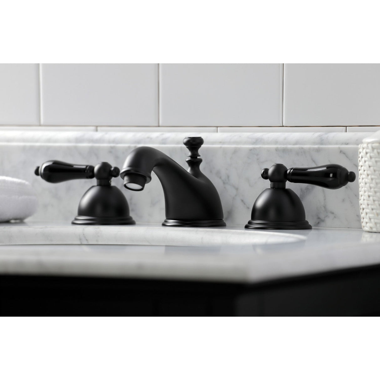 Duchess KS3960PKL Two-Handle 3-Hole Deck Mount Widespread Bathroom Faucet with Brass Pop-Up, Matte Black