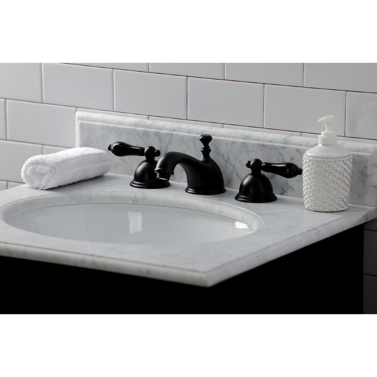 Duchess KS3960PKL Two-Handle 3-Hole Deck Mount Widespread Bathroom Faucet with Brass Pop-Up, Matte Black