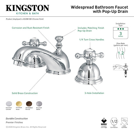 Vintage KS3961BX Two-Handle 3-Hole Deck Mount Widespread Bathroom Faucet with Brass Pop-Up, Polished Chrome