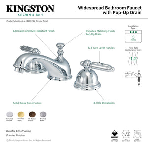 Georgian KS3962GL Two-Handle 3-Hole Deck Mount Widespread Bathroom Faucet with Brass Pop-Up, Polished Brass