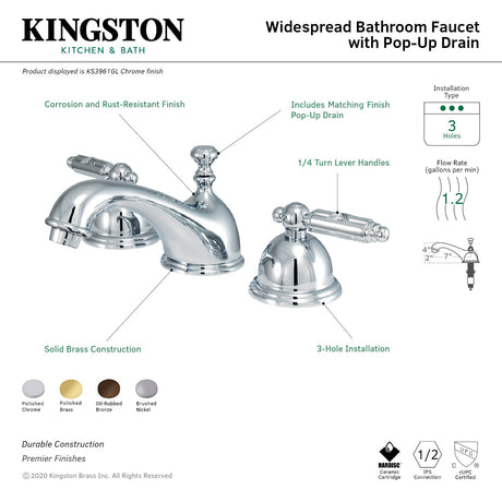 Georgian KS3962GL Two-Handle 3-Hole Deck Mount Widespread Bathroom Faucet with Brass Pop-Up, Polished Brass