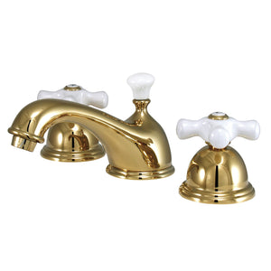 Restoration KS3962PX Two-Handle 3-Hole Deck Mount Widespread Bathroom Faucet with Brass Pop-Up, Polished Brass