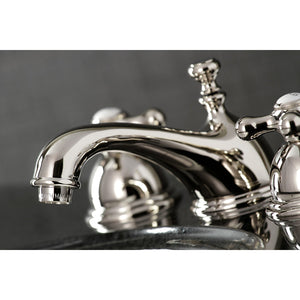 Restoration KS3966AX Two-Handle 3-Hole Deck Mount Widespread Bathroom Faucet with Brass Pop-Up, Polished Nickel