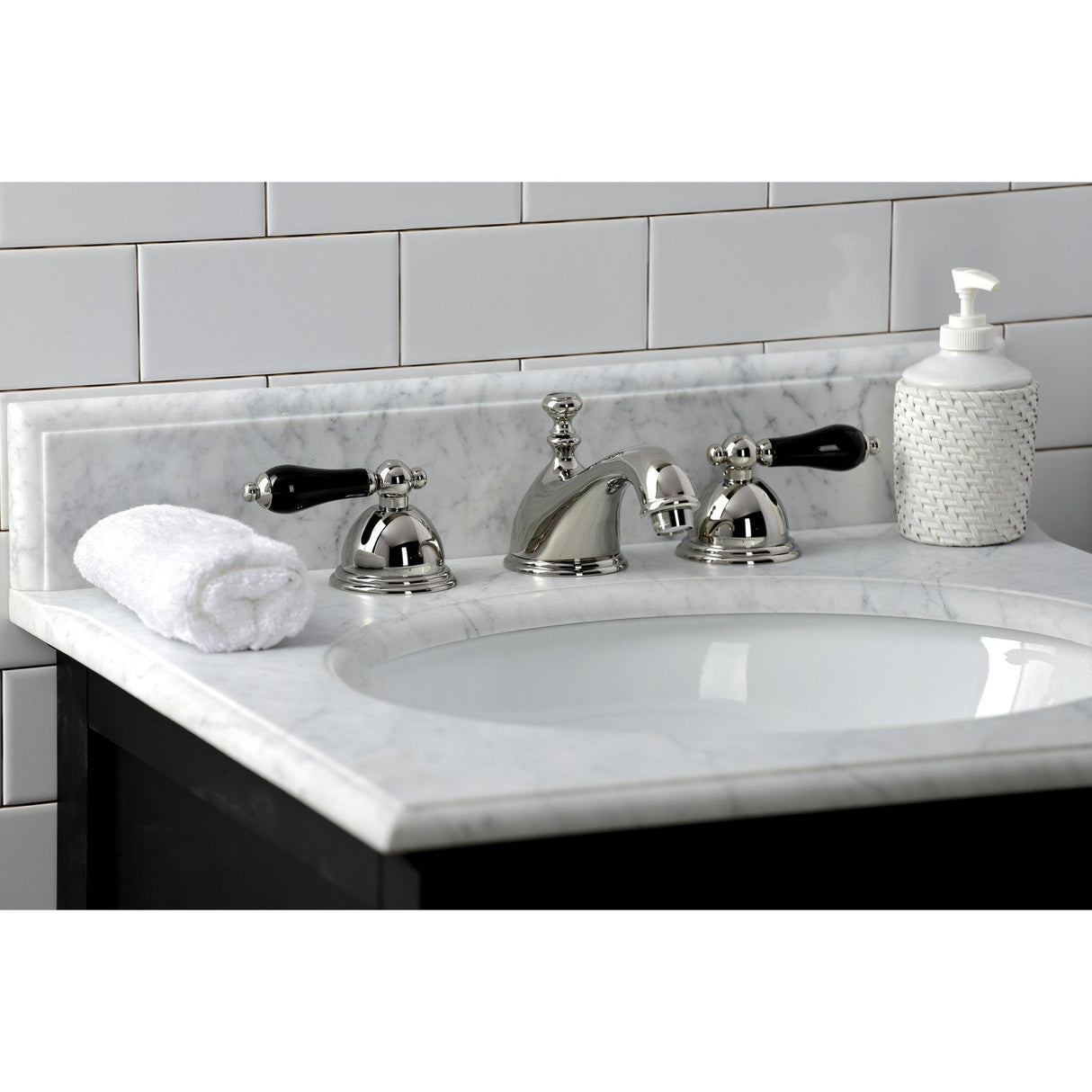 Duchess KS3966PKL Two-Handle 3-Hole Deck Mount Widespread Bathroom Faucet with Brass Pop-Up, Polished Nickel