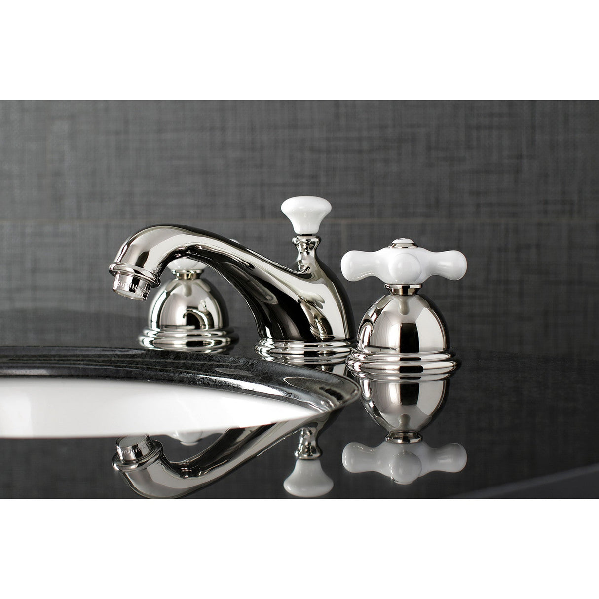 Restoration KS3966PX Two-Handle 3-Hole Deck Mount Widespread Bathroom Faucet with Brass Pop-Up, Polished Nickel