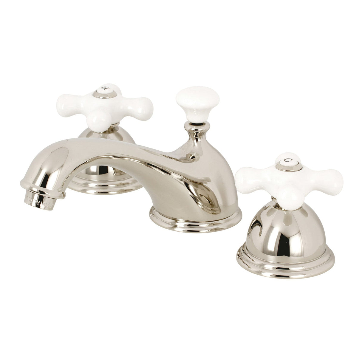 Restoration KS3966PX Two-Handle 3-Hole Deck Mount Widespread Bathroom Faucet with Brass Pop-Up, Polished Nickel