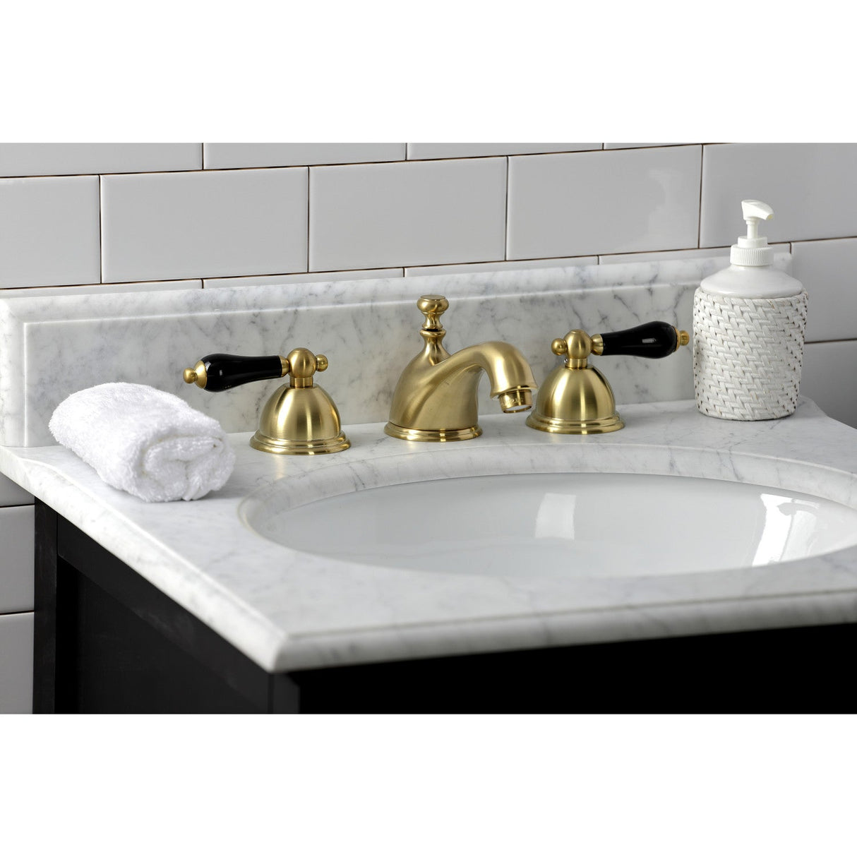 Duchess KS3967PKL Two-Handle 3-Hole Deck Mount Widespread Bathroom Faucet with Brass Pop-Up, Brushed Brass