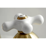 Restoration KS3967PX Two-Handle 3-Hole Deck Mount Widespread Bathroom Faucet with Brass Pop-Up, Brushed Brass