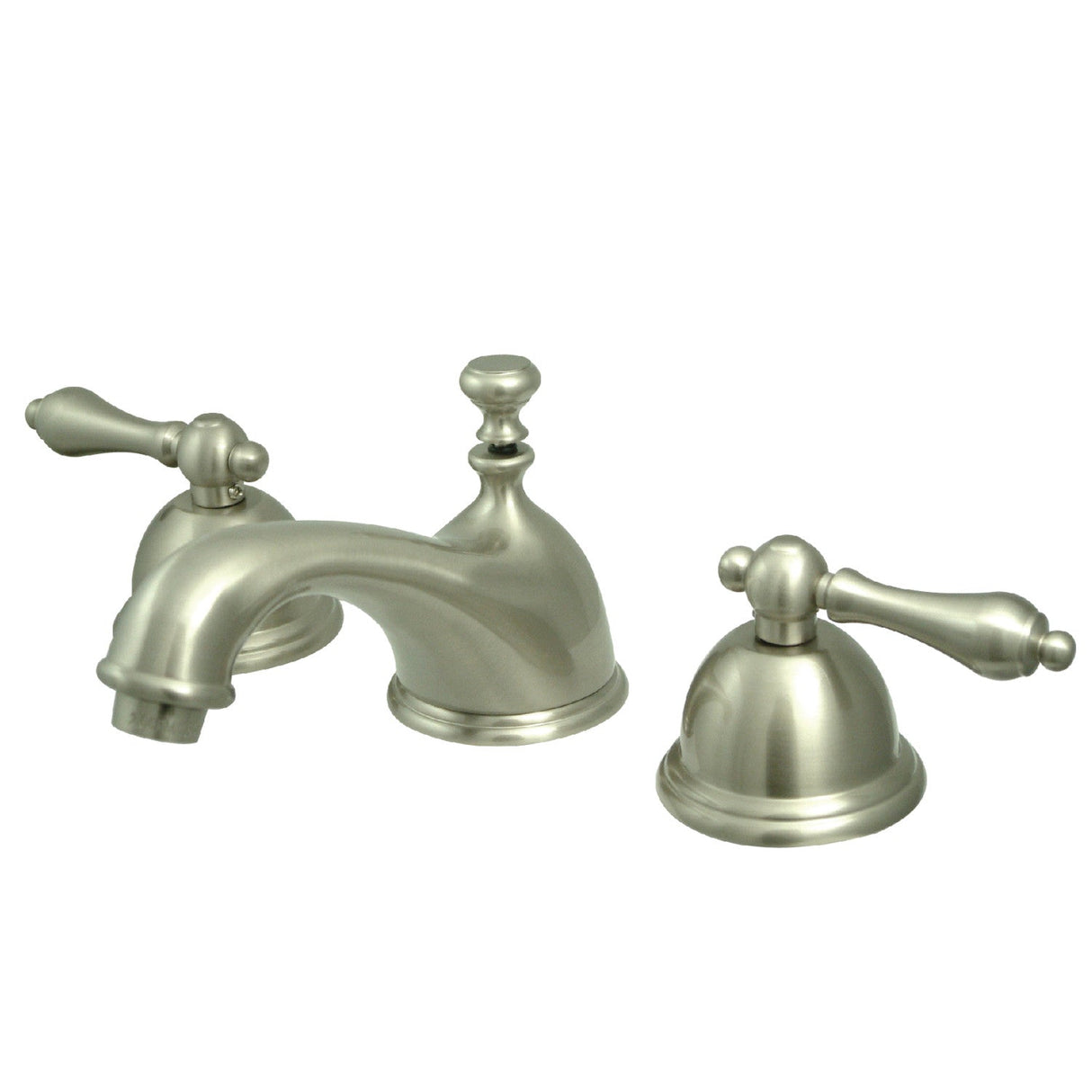 Restoration KS3968AL Two-Handle 3-Hole Deck Mount Widespread Bathroom Faucet with Brass Pop-Up, Brushed Nickel