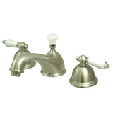 Restoration KS3968PL Two-Handle 3-Hole Deck Mount Widespread Bathroom Faucet with Brass Pop-Up, Brushed Nickel