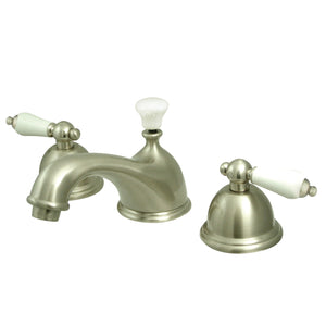 Restoration KS3968PL Two-Handle 3-Hole Deck Mount Widespread Bathroom Faucet with Brass Pop-Up, Brushed Nickel