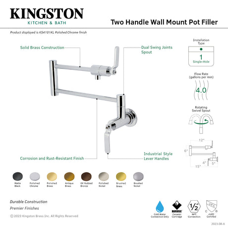 Whitaker KS4100KL Two-Handle Wall Mount Pot Filler, Matte Black