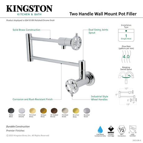 Belknap KS4100RX Two-Handle Wall Mount Pot Filler, Matte Black