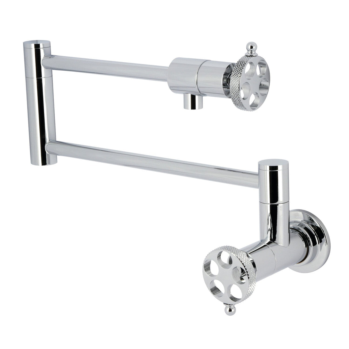 Webb KS4101RKX Two-Handle 1-Hole Wall Mount Pot Filler with Knurled Handle, Polished Chrome