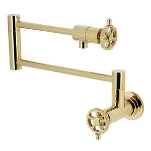 Fuller KS4102CG Two-Handle Wall Mount Pot Filler, Polished Brass