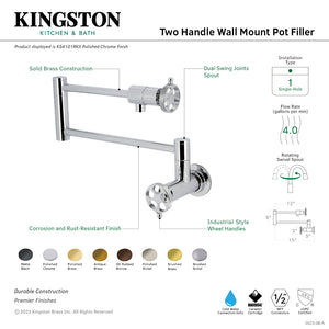 Webb KS4103RKX Two-Handle 1-Hole Wall Mount Pot Filler with Knurled Handle, Antique Brass