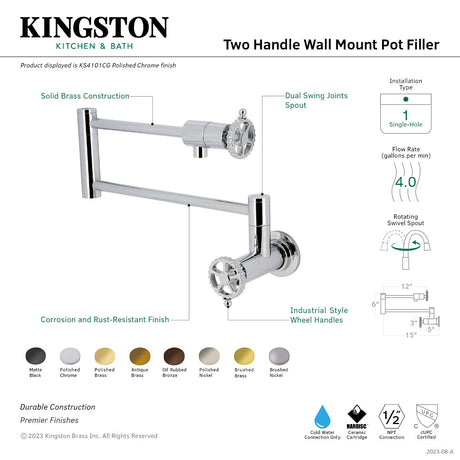 Fuller KS4105CG Two-Handle Wall Mount Pot Filler, Oil Rubbed Bronze