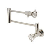 Webb KS4106RKX Two-Handle 1-Hole Wall Mount Pot Filler with Knurled Handle, Polished Nickel
