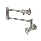 Webb KS4108RKX Two-Handle 1-Hole Wall Mount Pot Filler with Knurled Handle, Brushed Nickel