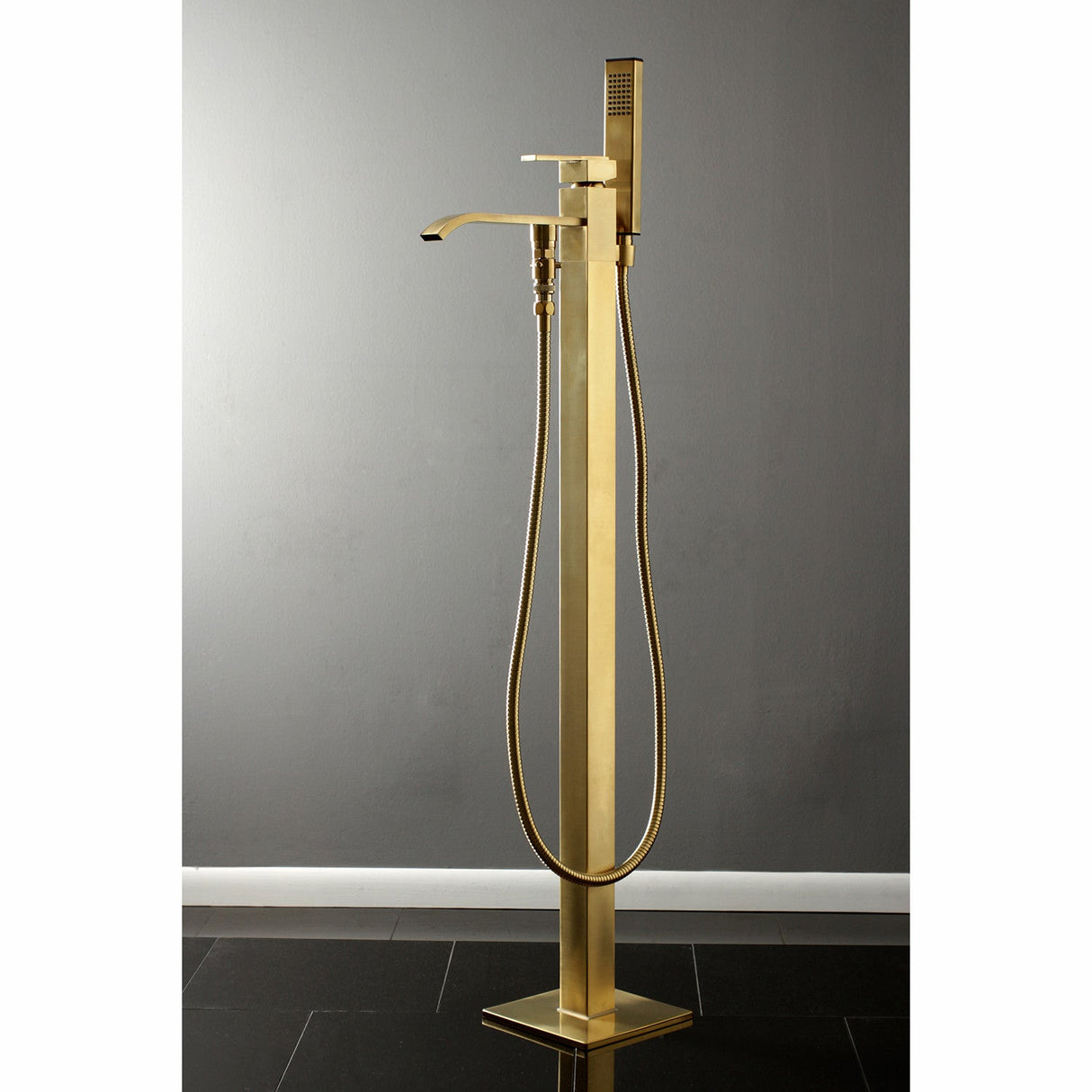 Executive KS4137QLL Single-Handle 1-Hole Freestanding Tub Faucet with Hand Shower, Brushed Brass