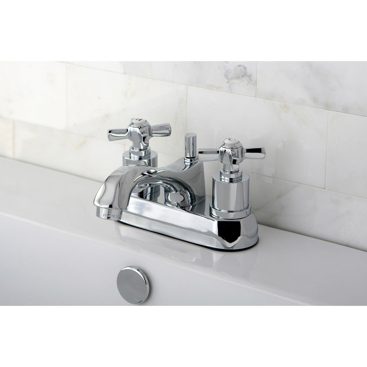 Millennium KS4261ZX Two-Handle 3-Hole Deck Mount 4" Centerset Bathroom Faucet with Brass Pop-Up, Polished Chrome