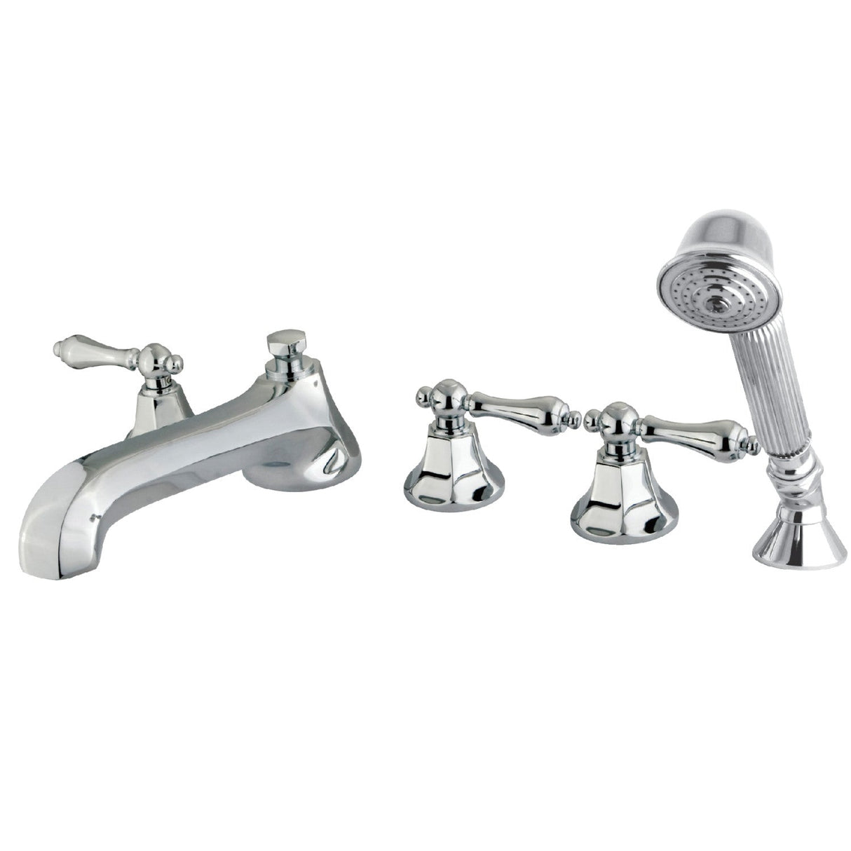 Millennium KS43015AL Three-Handle 5-Hole Deck Mount Roman Tub Faucet with Hand Shower, Polished Chrome