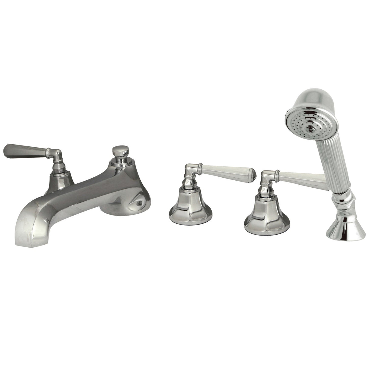 KS43015HL Three-Handle 5-Hole Deck Mount Roman Tub Faucet with Hand Shower, Polished Chrome