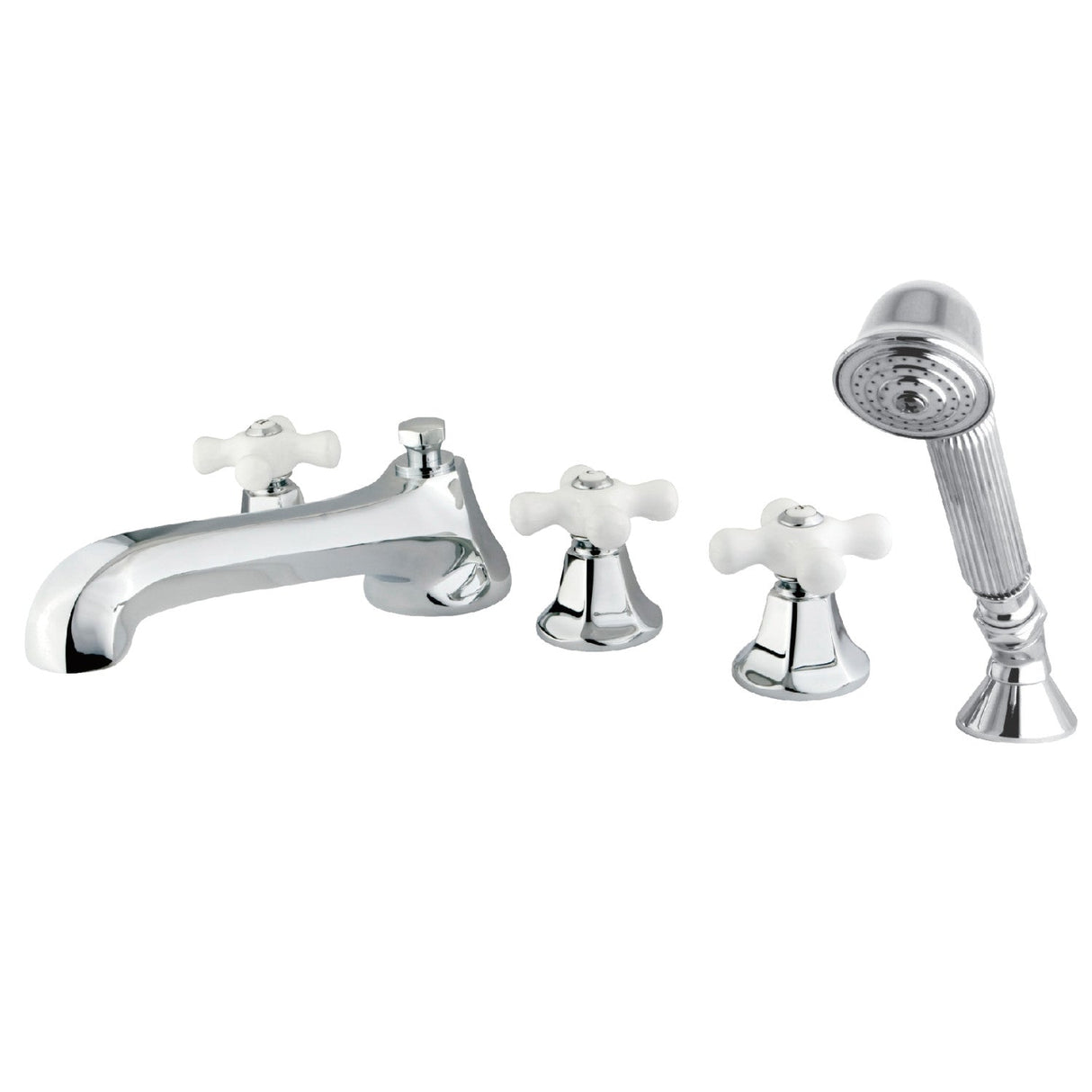 Millennium KS43015PX Three-Handle 5-Hole Deck Mount Roman Tub Faucet with Hand Shower, Polished Chrome