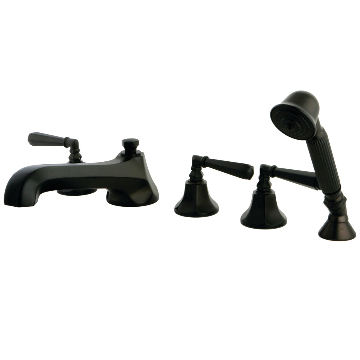 KS43055HL Three-Handle 5-Hole Deck Mount Roman Tub Faucet with Hand Shower, Oil Rubbed Bronze
