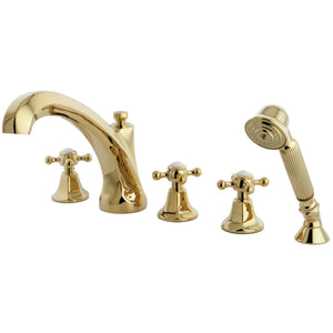 Metropolitan KS43225BX Three-Handle 5-Hole Deck Mount Roman Tub Faucet with Hand Shower, Polished Brass