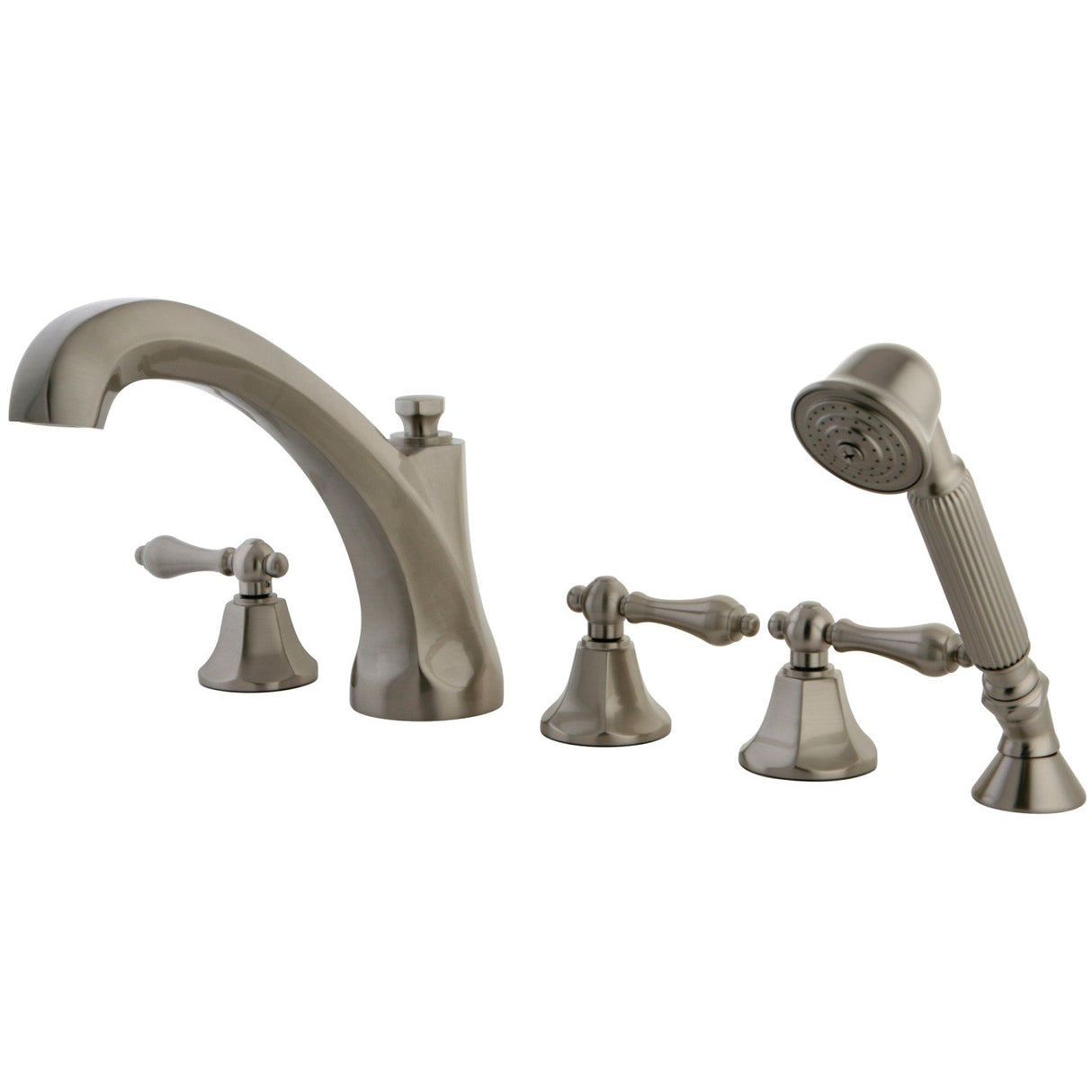 Metropolitan KS43285AL Three-Handle 5-Hole Deck Mount Roman Tub Faucet with Hand Shower, Brushed Nickel