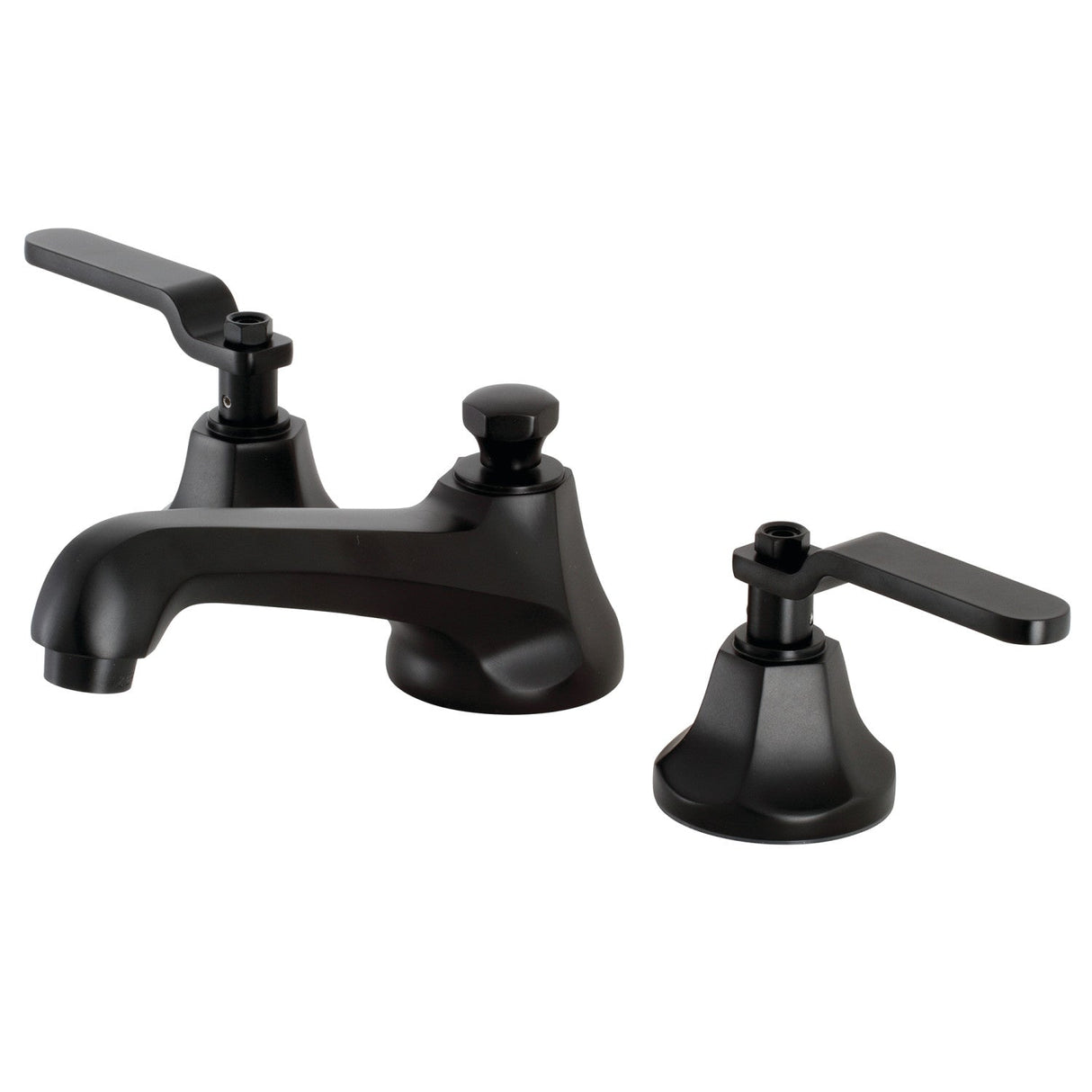 Whitaker KS4460KL Two-Handle 3-Hole Deck Mount Widespread Bathroom Faucet with Brass Pop-Up, Matte Black